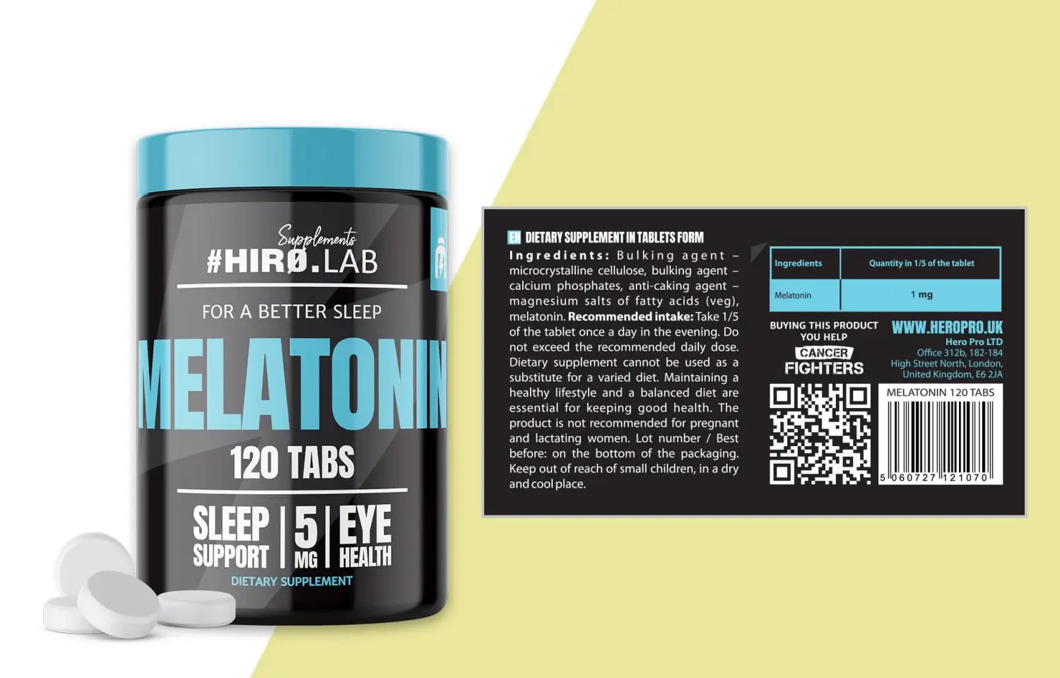 Melatonina Hiro.Lab 120 comprimidos - Promueve un sueño reparador y una recuperación óptima