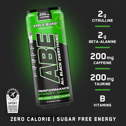 ABE Drink Pre-Workout 330ml Applied Nutrition saveur Apple Burst - Boisson énergisante rafraîchissante à la pomme

