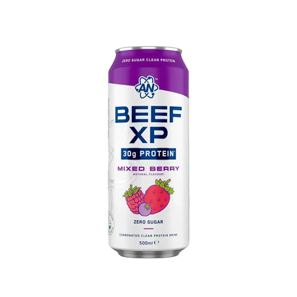 Canette en aluminium violette et blanche de beef xp clear protéine drink 500ml saveur berry avec 30g de protéine par portion