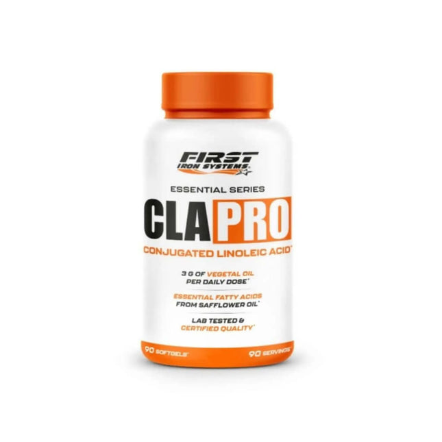 CLA Pro 60 Gélules - First Iron Systems | Complément alimentaire à base d'acide linoléique conjugué (CLA) issu de l'huile de carthame. Aide à la gestion des graisses, au métabolique et au maintien d'un poids stable.