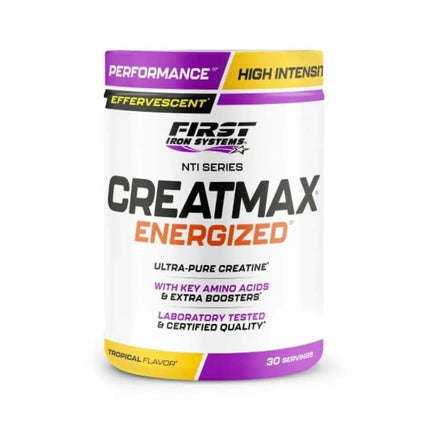Creatmax Energized Saveur Tropical - First Iron Systems | Complément alimentaire effervescent à base de créatine, BCAA, taurine, caféine et vitamines B. Booste l'énergie, la force et la récupération musculaire.