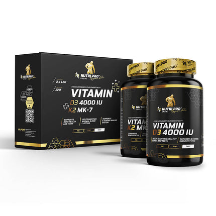 Duo de flacons vitamine D3 4000 UI et vitamine K2 MK-7 Nutri Pro Sport, 2 x 120 capsules