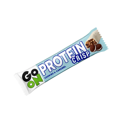 GO ON Protein Bar Crisp Cookies Caramel 50g – Barre protéinée croustillante, saveur cookie-caramel, enrichie en WPC 80 et vitamines, idéale pour la récupération