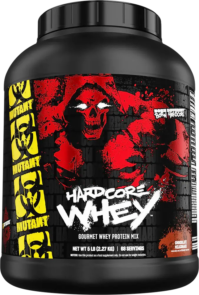 Conteneur noir en plastique de mutant hardcore whey 2270g avec absorption ultra-rapide et enzymes digestives ajoutées