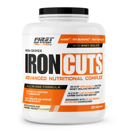 Contenant plastique blanc avec couvercle noir de first iron systems iron cuts complexe nutritionnel tout-en-un 1100g