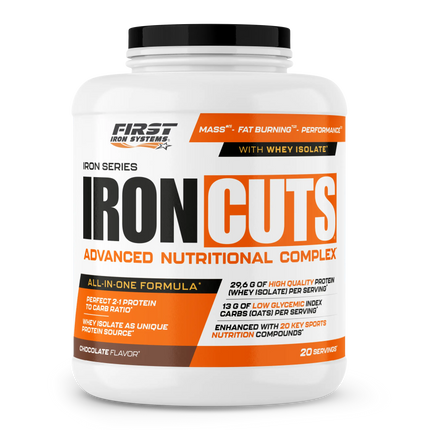 Conteneur blanc en plastique avec couvercle noir first iron systems iron cuts complexe nutritionnel tout-en-un 1100g