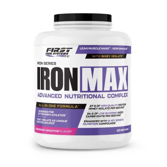 Pot d'Iron Max Saveur Smoothie Framboise - First Iron Systems : gainer pour ectomorphes, idéal pour la prise de masse sèche et l'énergie durable