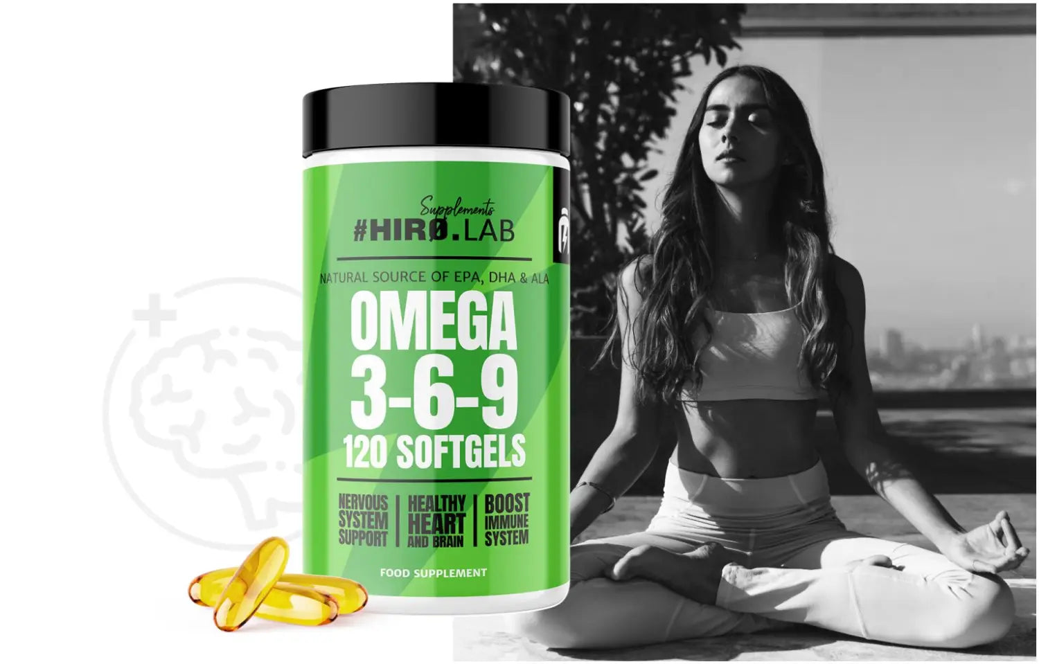 Omega 3-6-9"Omega 3-6-9 HIRO.LAB – Mejora de la concentración, el bienestar mental y el sistema nervioso, ideal para el yoga y la meditación