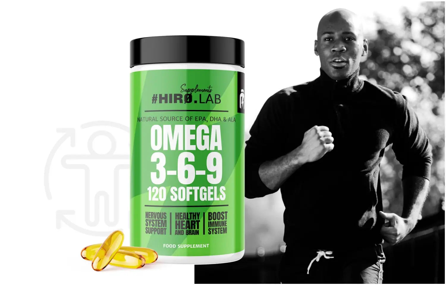 Complemento"Complemento alimenticio Omega 3-6-9 HIRO.LAB – Apoyo para el corazón, el cerebro y el sistema inmunitario, perfecto para deportistas y corredores