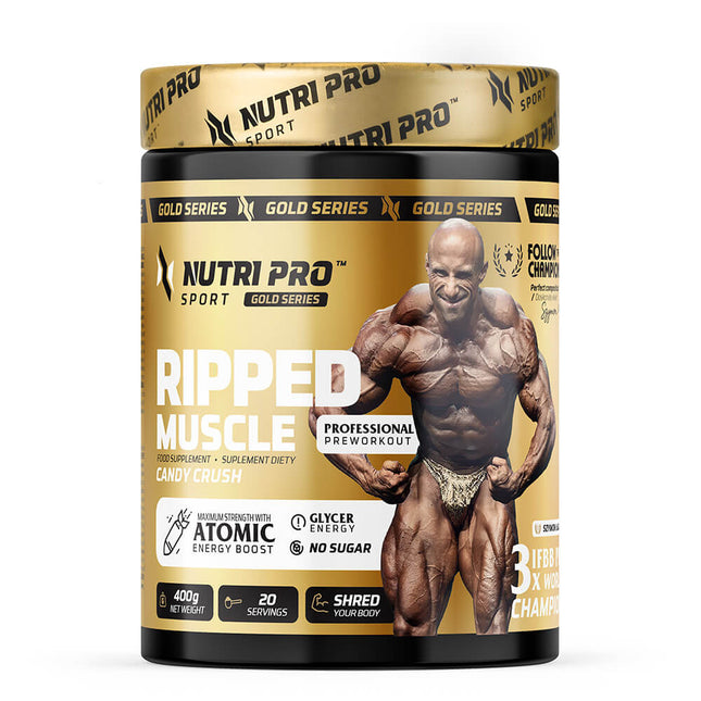 Pot du pre-workout Ripped Muscle Gold Series Nutri Pro Sport, 400 g