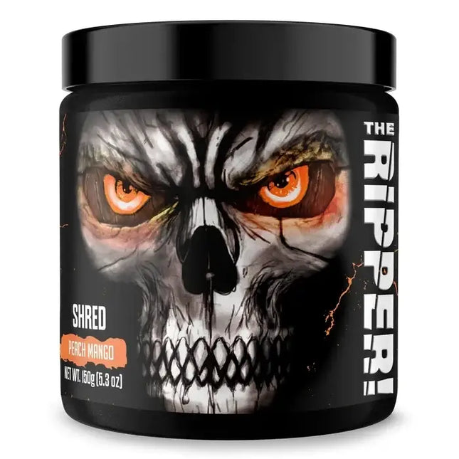 Pot The Ripper JNX Sports 150 g, saveur Peach Mango, design tête de mort aux yeux orange