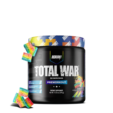 Tub noir de Total War Pre-workout 441g avec citrulline malate pour congestion musculaire